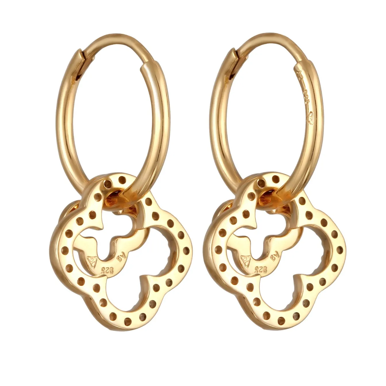 Elli "Creolen Kleeblatt | Zirkonia (Weiß)< Vergoldet|Symbol-schmuck
