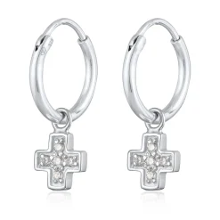 Elli "Creolen Kreuz Anhänger | Zirkoni (Weiß)< Symbol-schmuck|Ohrringe