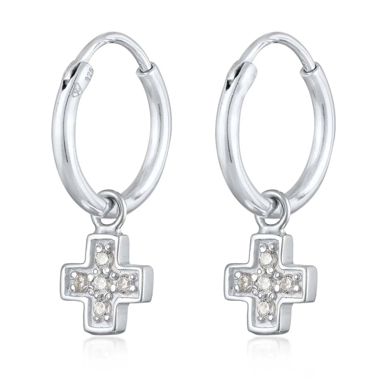 Elli "Creolen Kreuz Anhänger | Zirkoni (Weiß)< Symbol-schmuck|Ohrringe