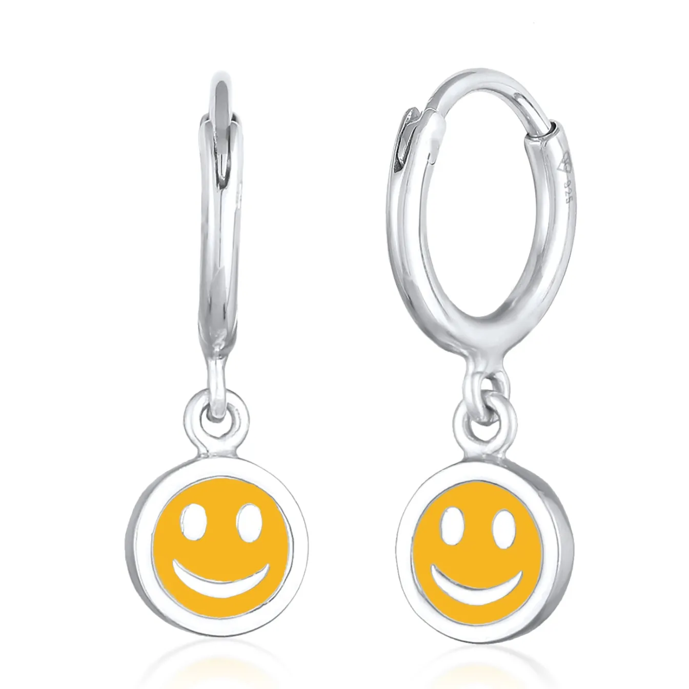 Elli "Creolen mit Smiling Face Anhänger | Emaille (Orange)<Kinder Kinderschmuck