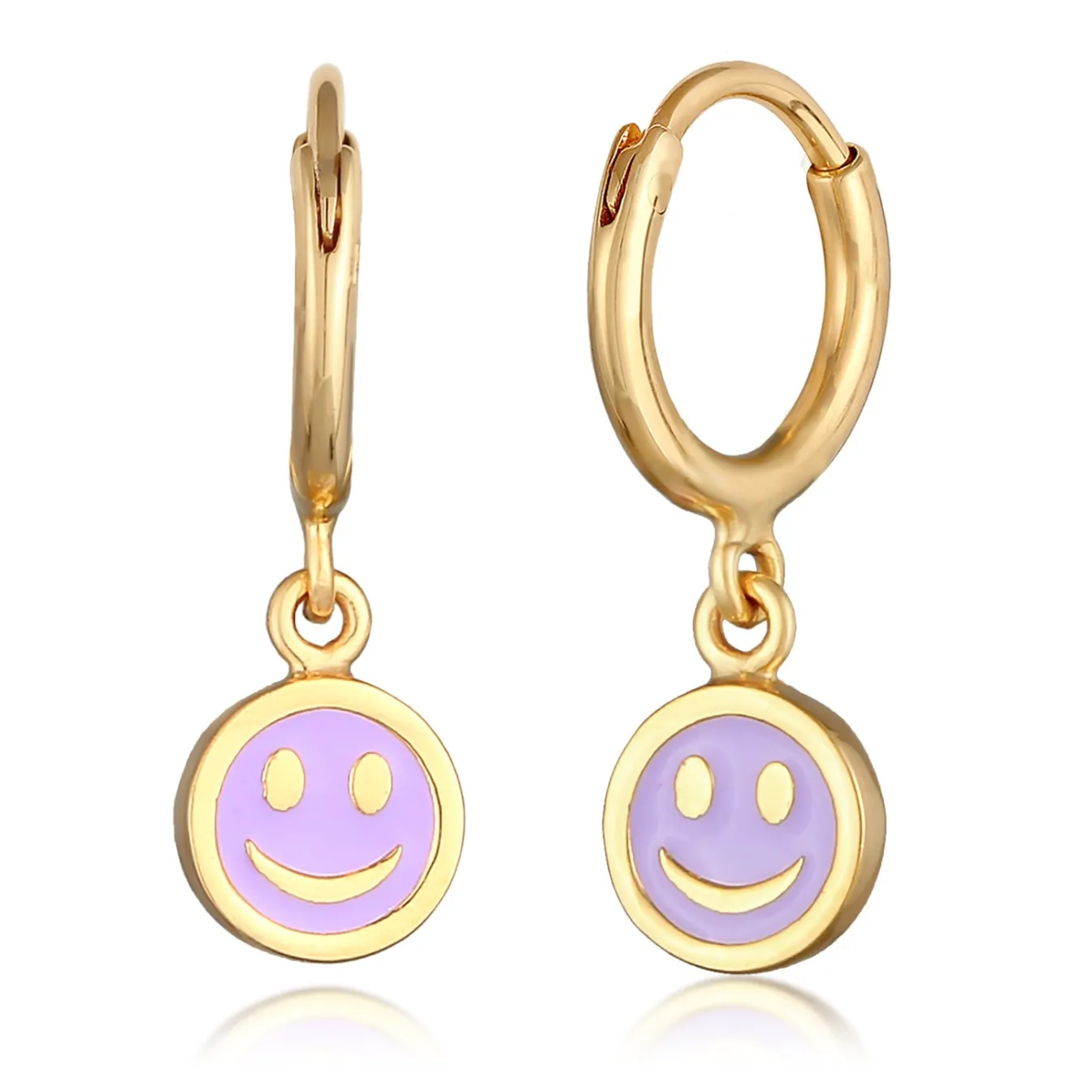 Elli "Creolen mit Smiling Face Anhänger | Emaille (Orange)<Kinder Kinderschmuck
