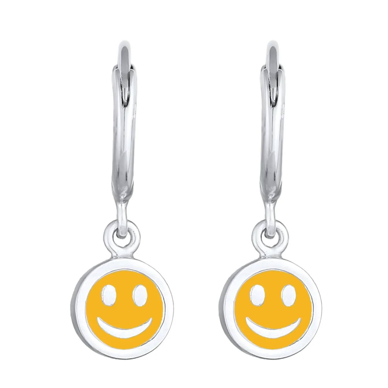 Elli "Creolen mit Smiling Face Anhänger | Emaille (Orange)<Kinder Kinderschmuck