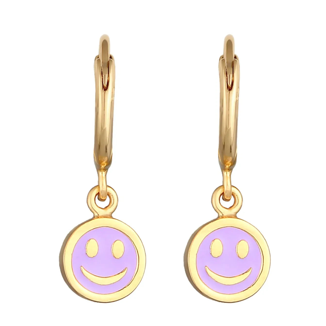 Elli "Creolen mit Smiling Face Anhänger | Emaille (Orange)<Kinder Kinderschmuck
