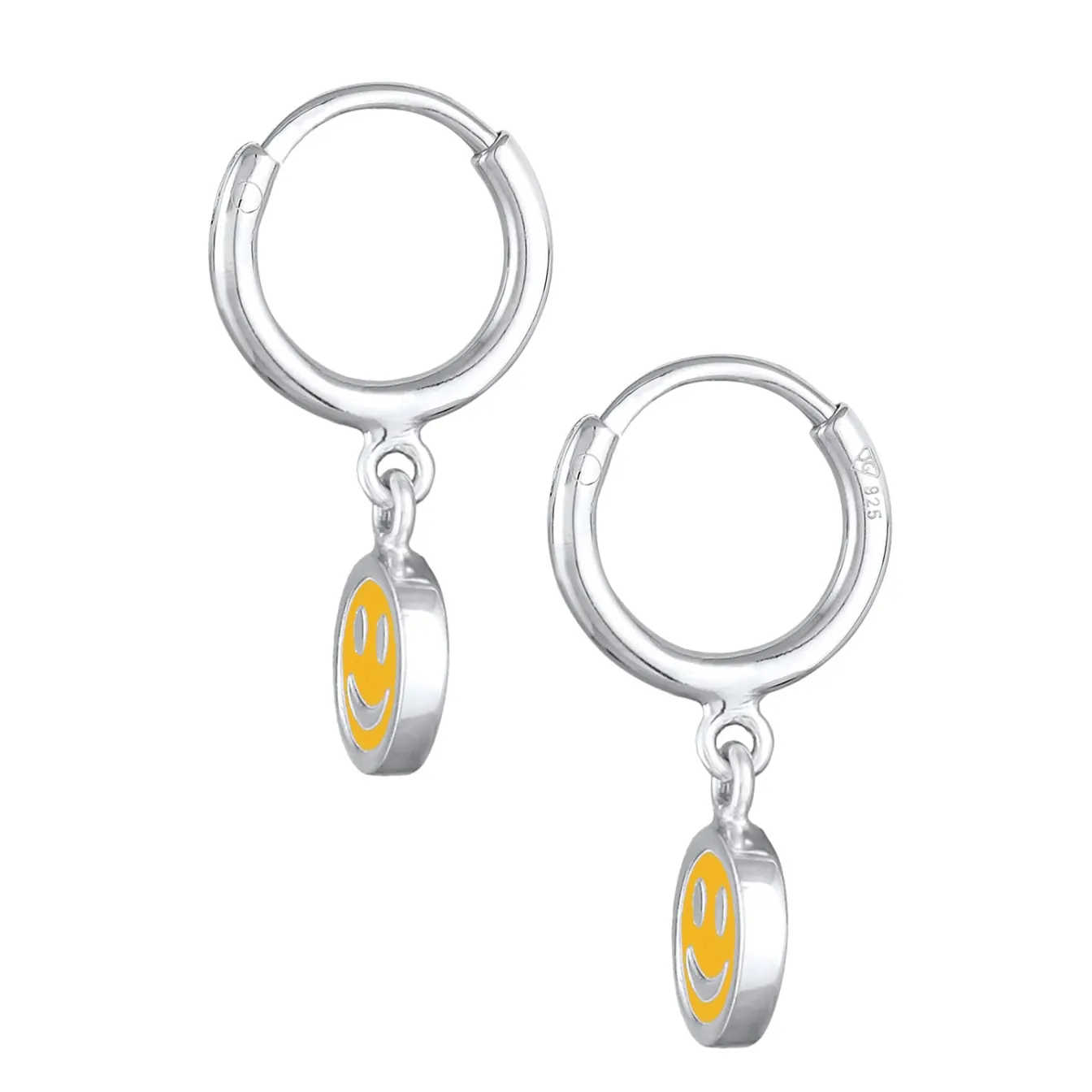 Elli "Creolen mit Smiling Face Anhänger | Emaille (Orange)<Kinder Kinderschmuck