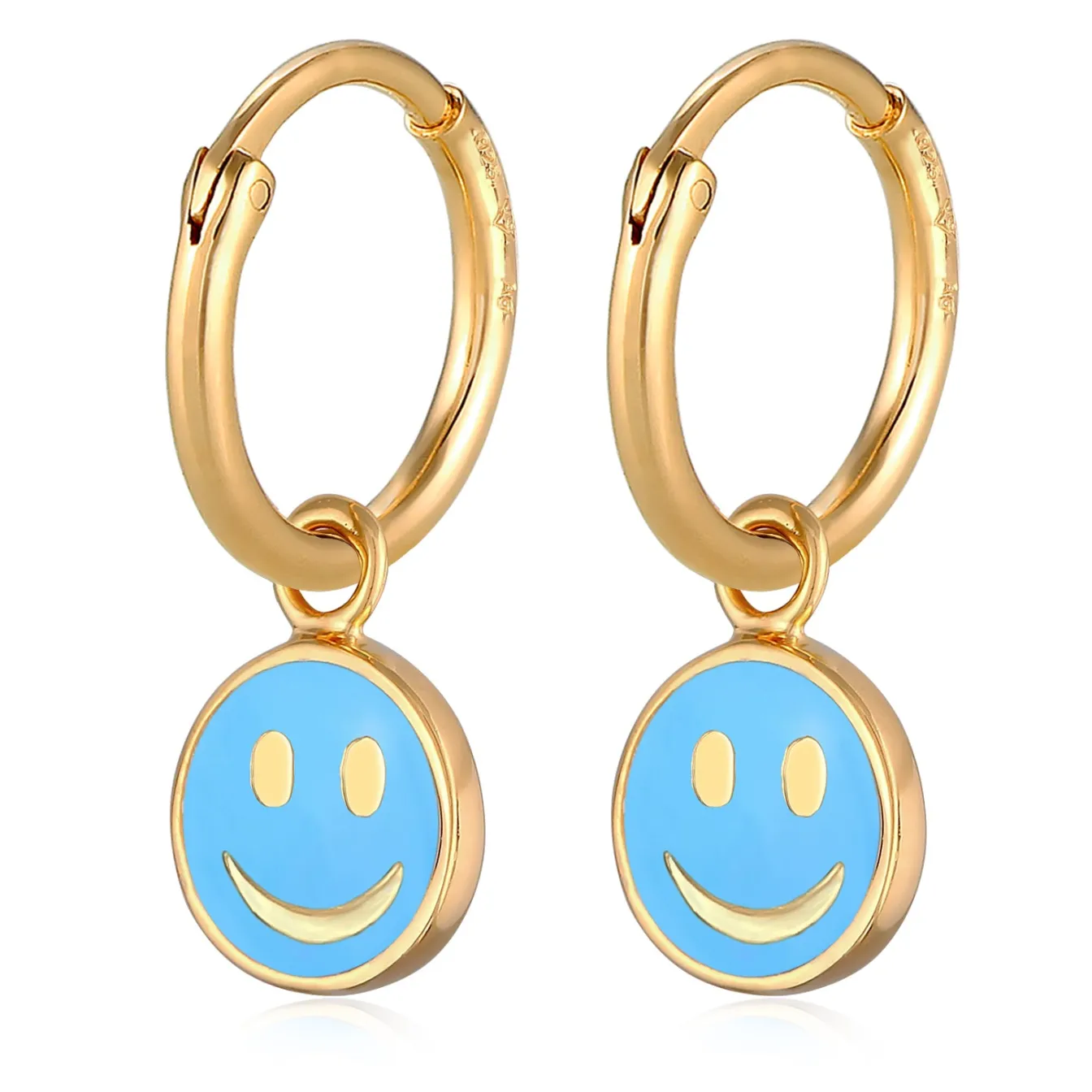 Elli "Creolen mit Smiling Face Anhänger | Emaille (Blau)< Ohrringe