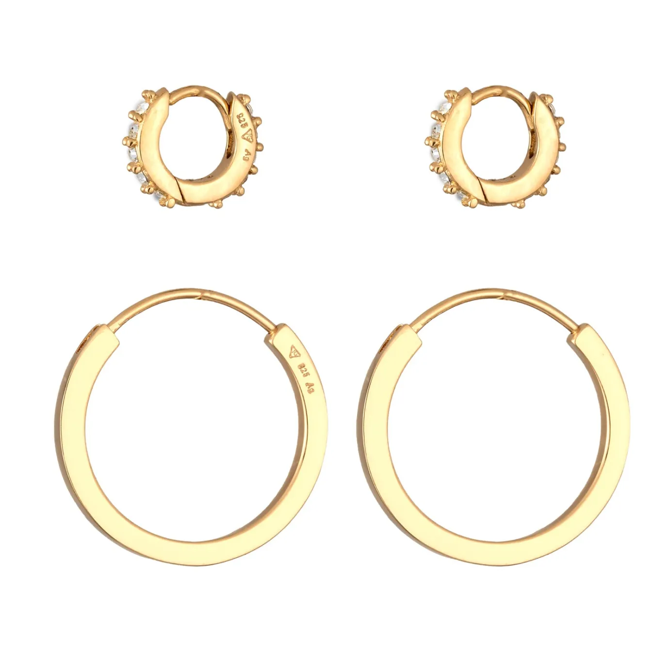 Elli "Creolen Set | Glas Kristalle (Weiß)< Vergoldet|Ohrringe