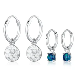 Elli "Creolen Set Plättchen |Synt. Opal (blau)< Vergoldet|Ohrringe