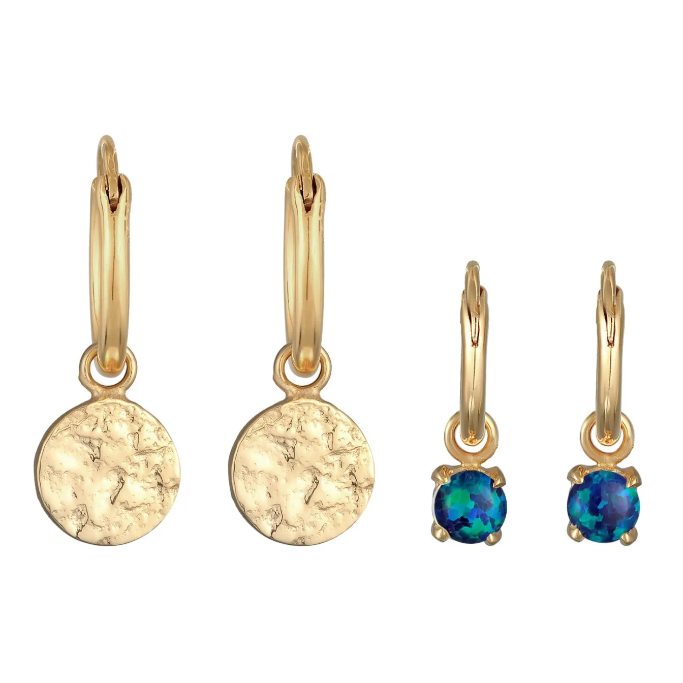 Elli "Creolen Set Plättchen |Synt. Opal (blau)< Vergoldet|Ohrringe