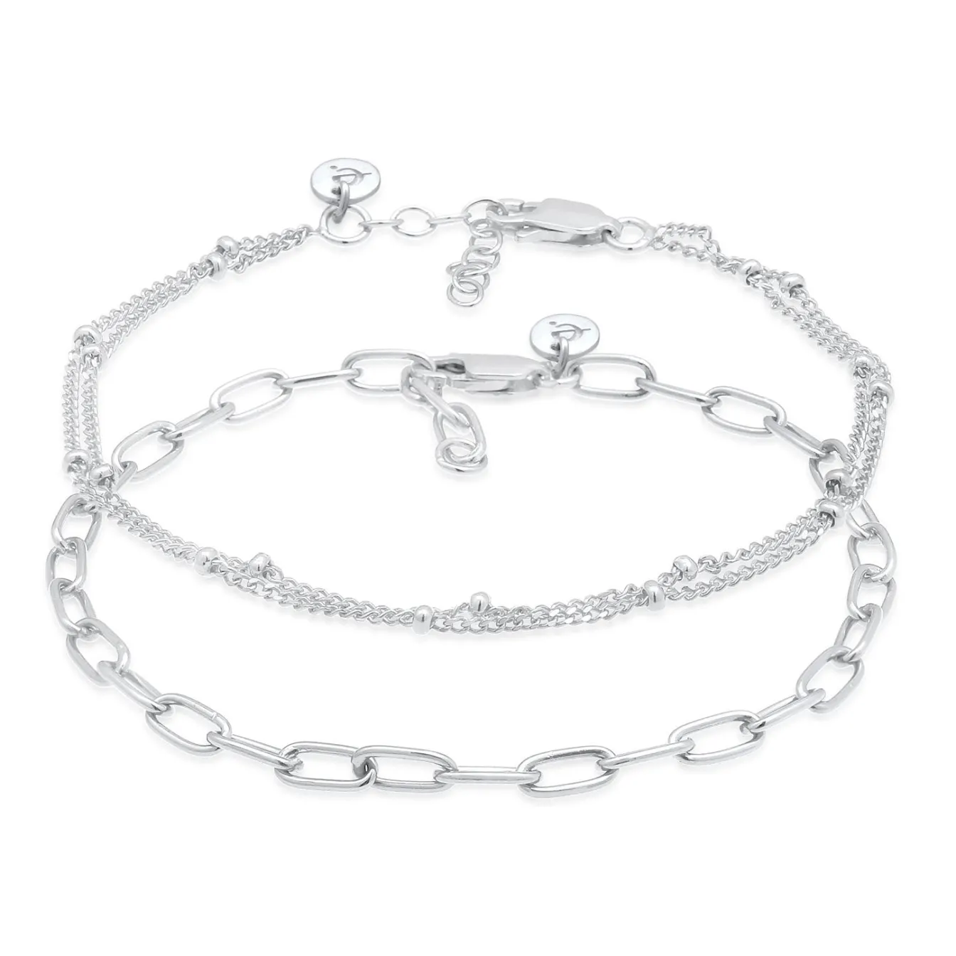 Elli "2er Set Layer Kugelkette Basic Trend 925 Silber< Vergoldet|Armbänder