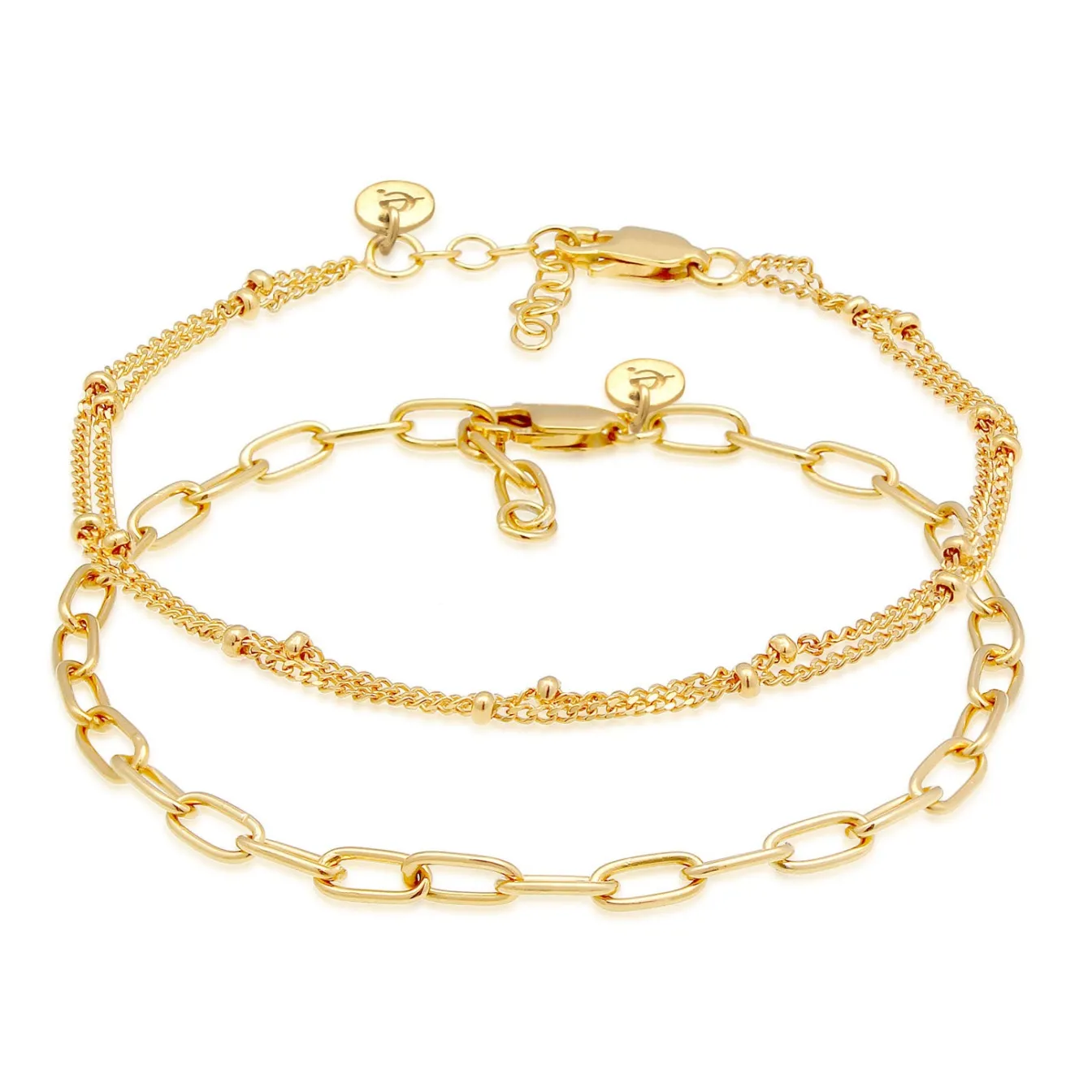 Elli "2er Set Layer Kugelkette Basic Trend 925 Silber< Vergoldet|Armbänder