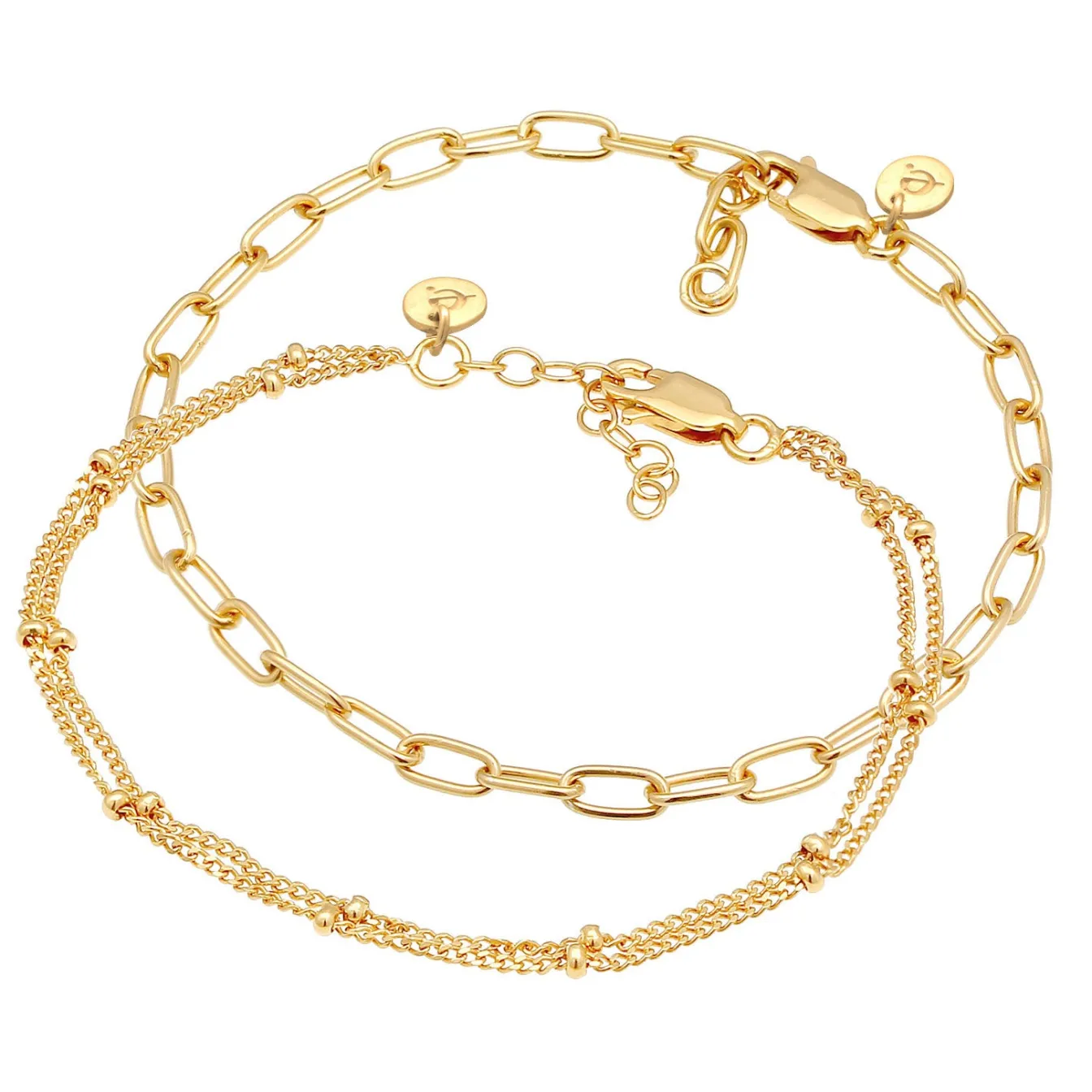 Elli "2er Set Layer Kugelkette Basic Trend 925 Silber< Vergoldet|Armbänder