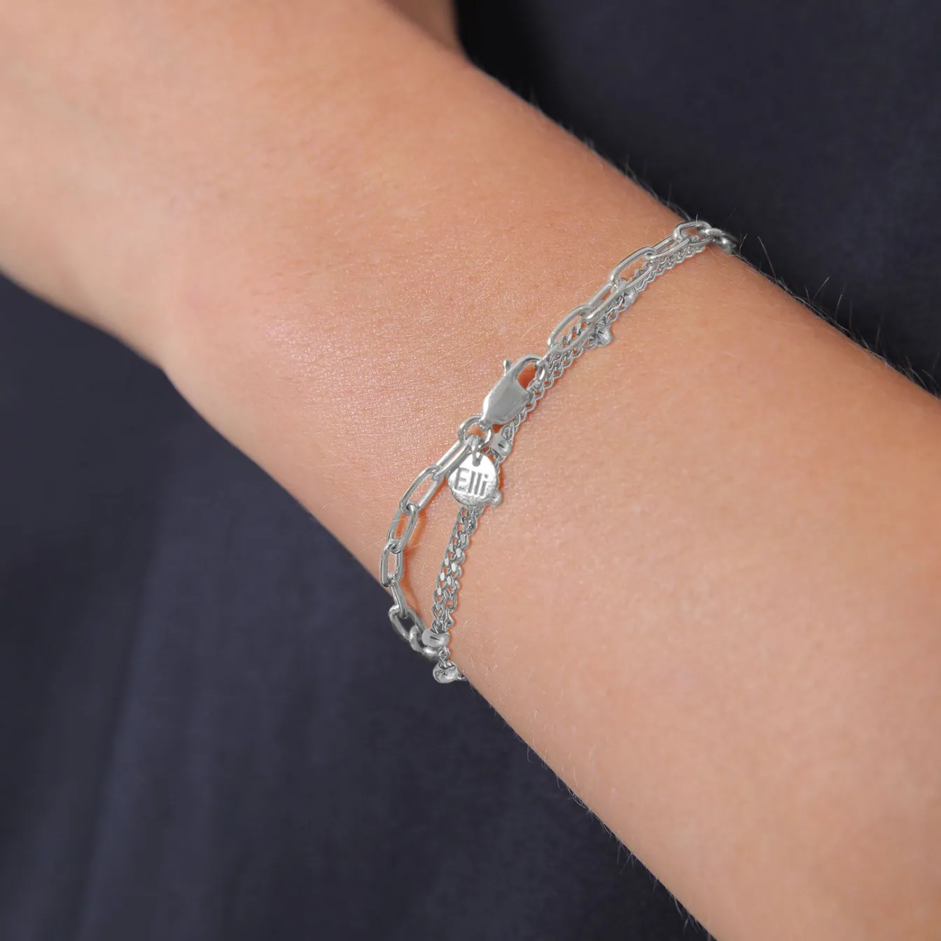 Elli "2er Set Layer Kugelkette Basic Trend 925 Silber< Vergoldet|Armbänder