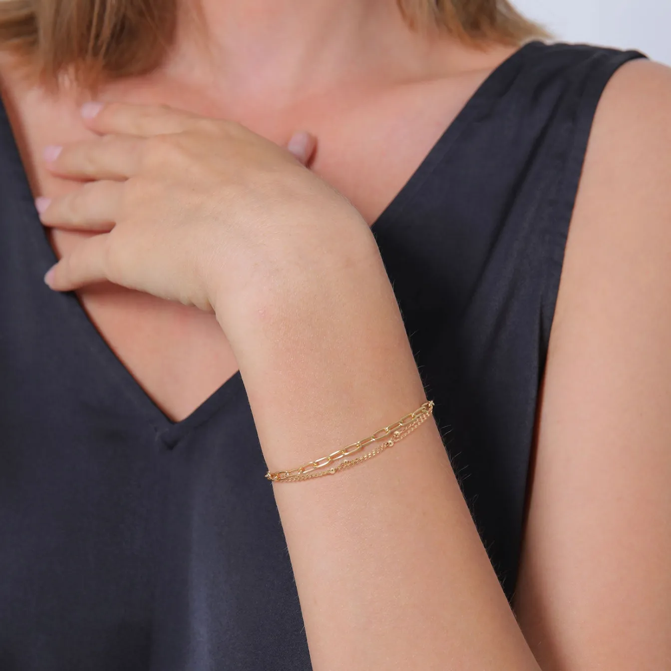 Elli "2er Set Layer Kugelkette Basic Trend 925 Silber< Vergoldet|Armbänder