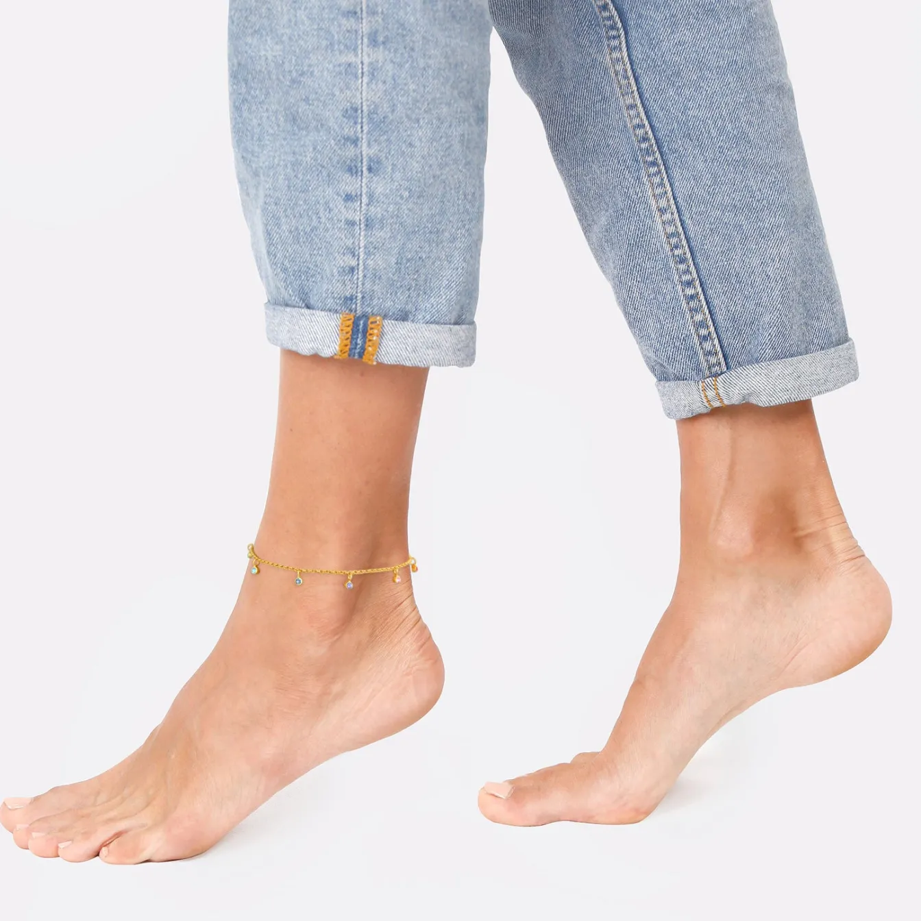 Elli "Fußkettchen | Kristall (Hellblau)< Fußschmuck|Vergoldet