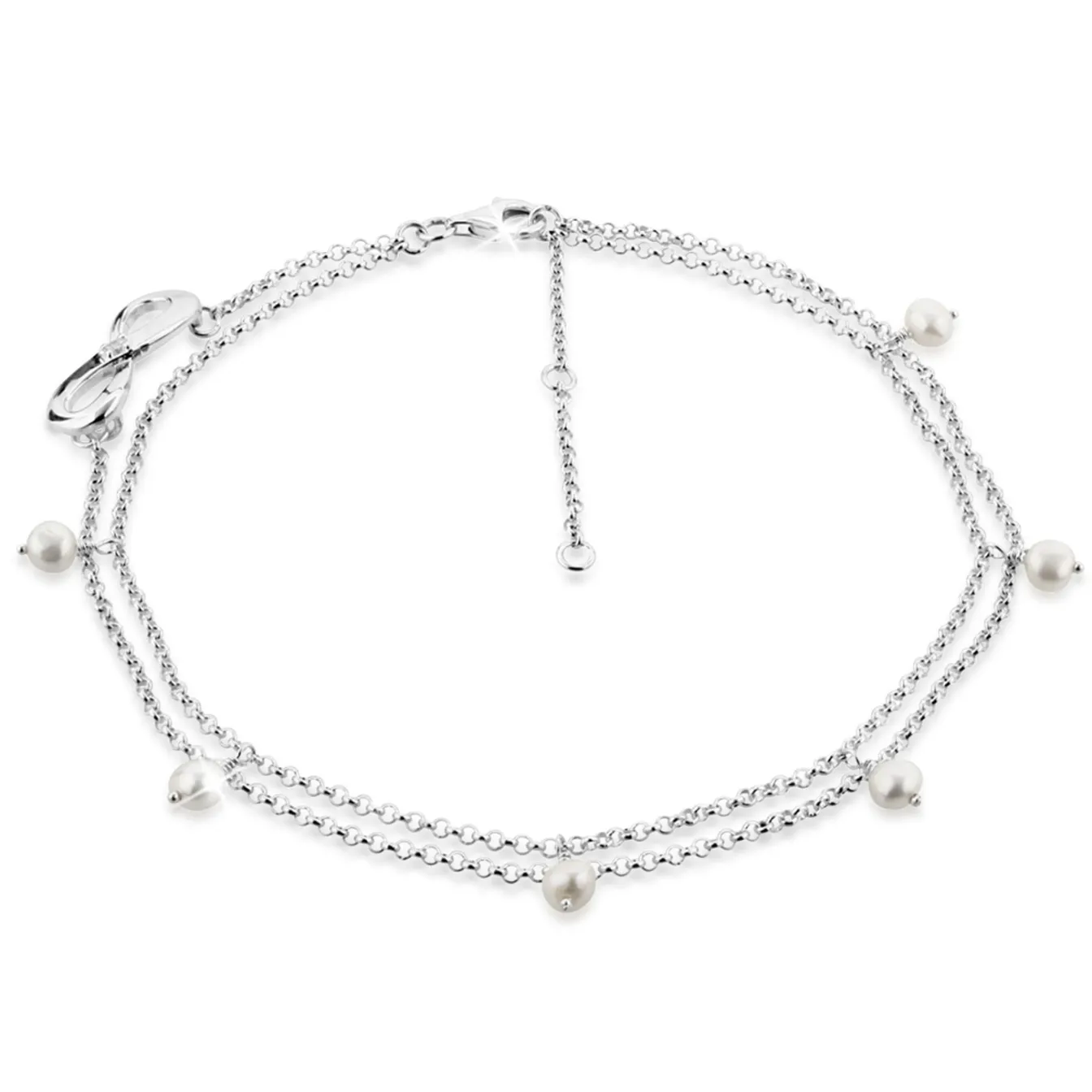 Elli "Fußkettchen Infinity | Süßwasserperle, Zirkonia ( Weiß )< Silber|Symbol-schmuck