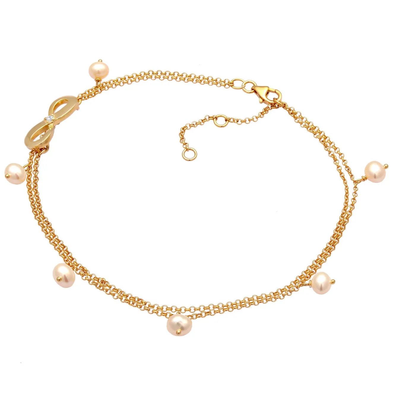 Elli "Fußkettchen Infinity | Süßwasserperle, Zirkonia ( Weiß )< Silber|Symbol-schmuck