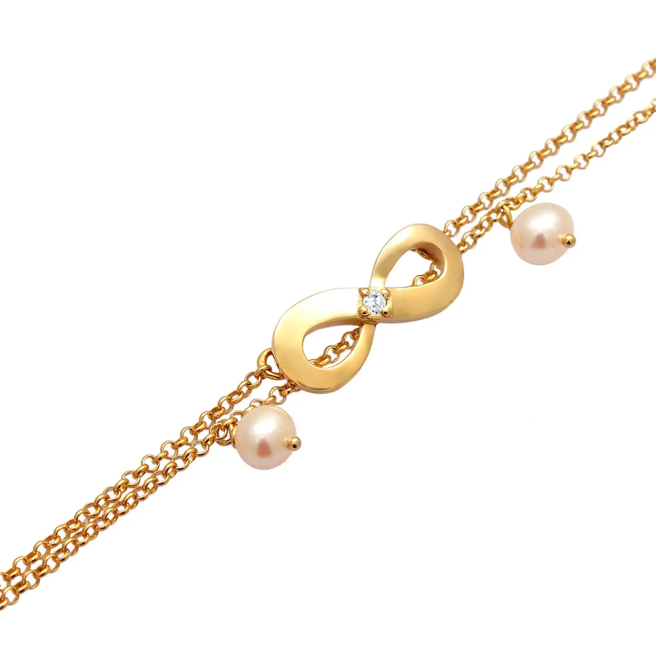 Elli "Fußkettchen Infinity | Süßwasserperle, Zirkonia ( Weiß )< Silber|Symbol-schmuck