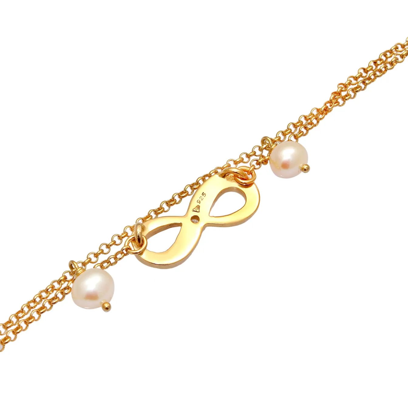 Elli "Fußkettchen Infinity | Süßwasserperle, Zirkonia ( Weiß )< Silber|Symbol-schmuck