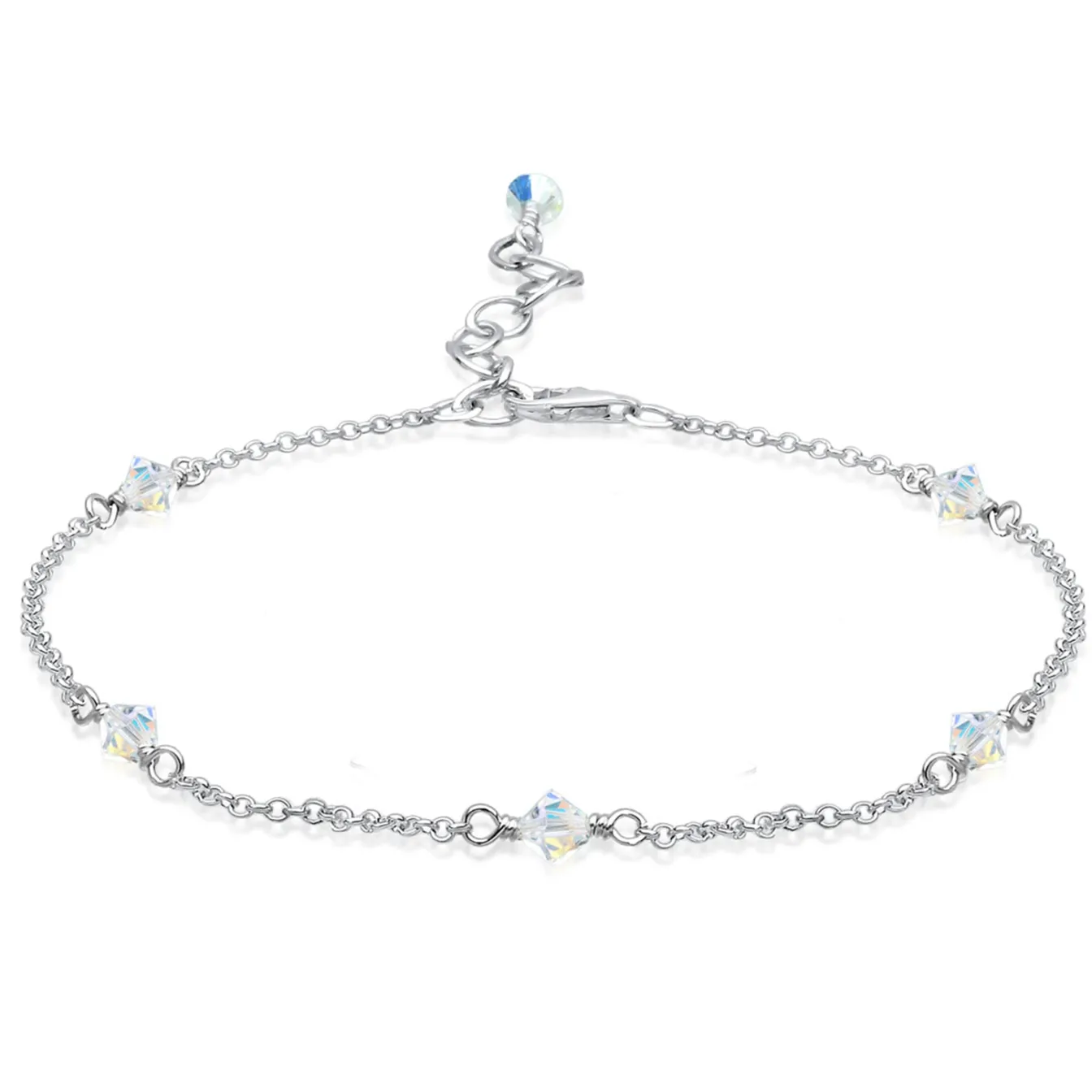 Elli "Fußkettchen Kugel | Kristall ( Weiß )< Roségold|Fußschmuck