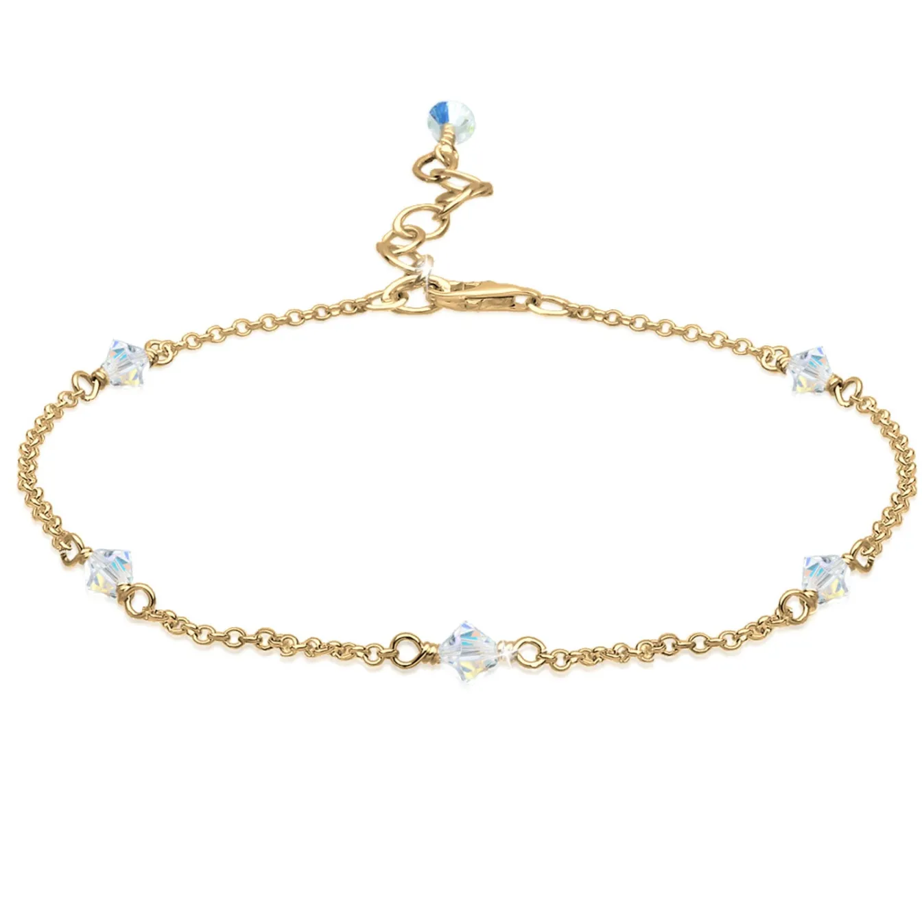 Elli "Fußkettchen Kugel | Kristall ( Weiß )< Roségold|Fußschmuck