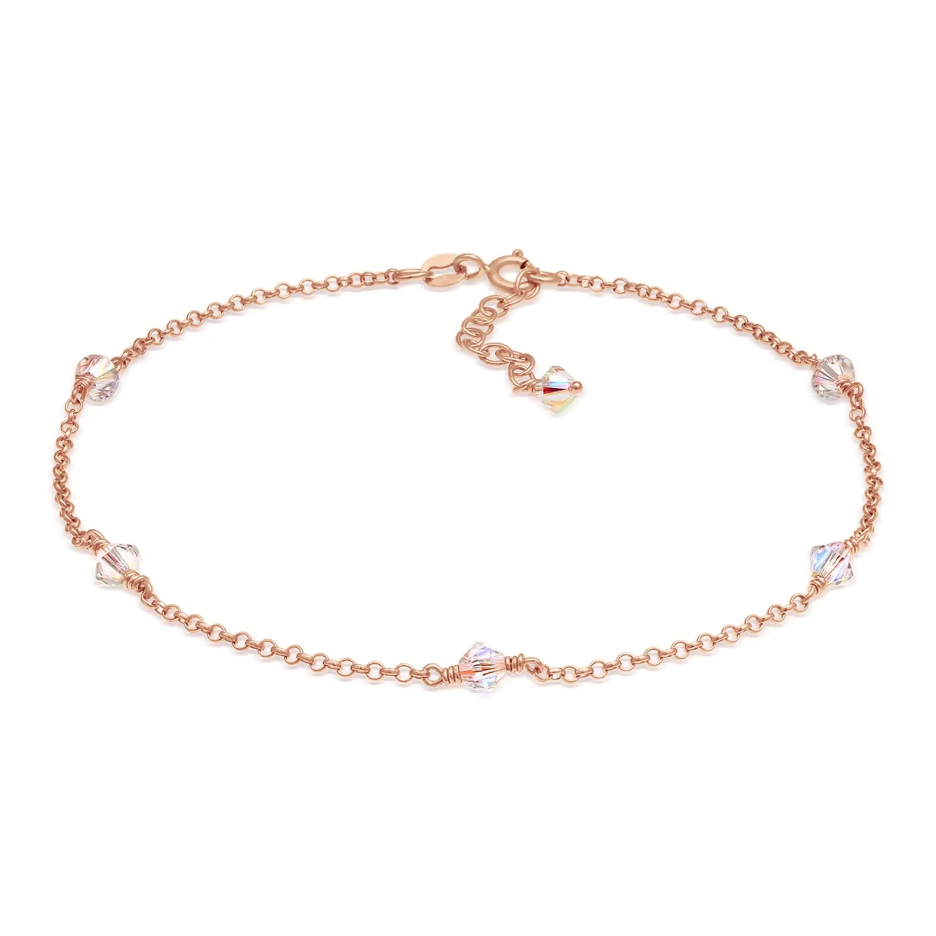 Elli "Fußkettchen Kugel | Kristall ( Weiß )< Roségold|Fußschmuck
