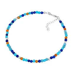 Elli "Fußkettchen Kugeln | Achat (Blau)< Fußschmuck|Silber