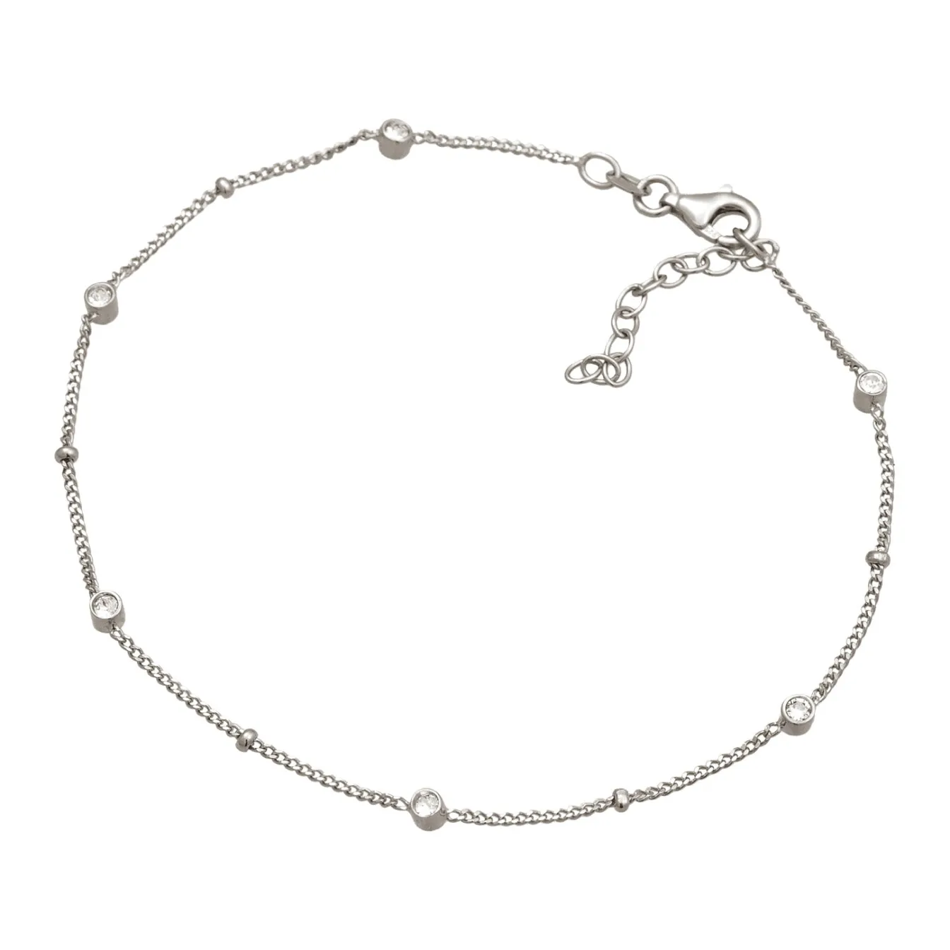 Elli "Fußkettchen Kugeln | Glas Kristalle (Weiß)< Fußschmuck|Silber