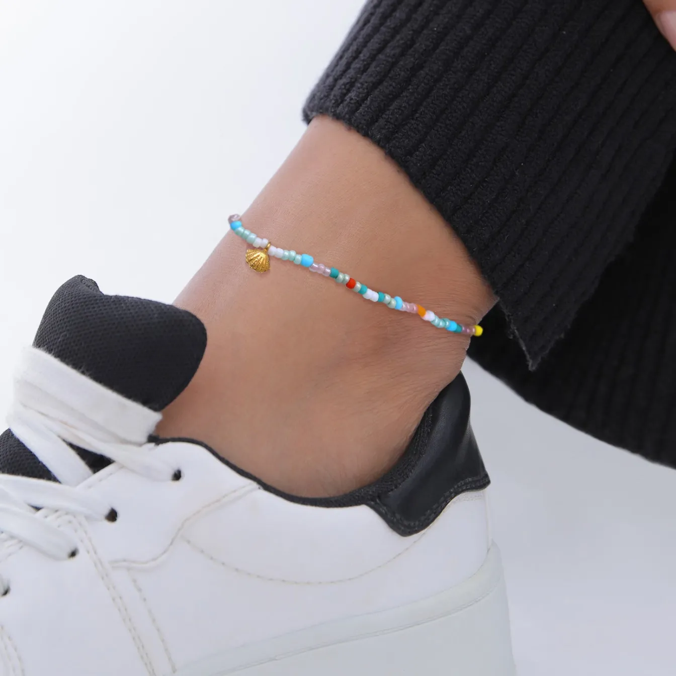 Elli "Fußkettchen Muschel Beads< Fußschmuck|Silber