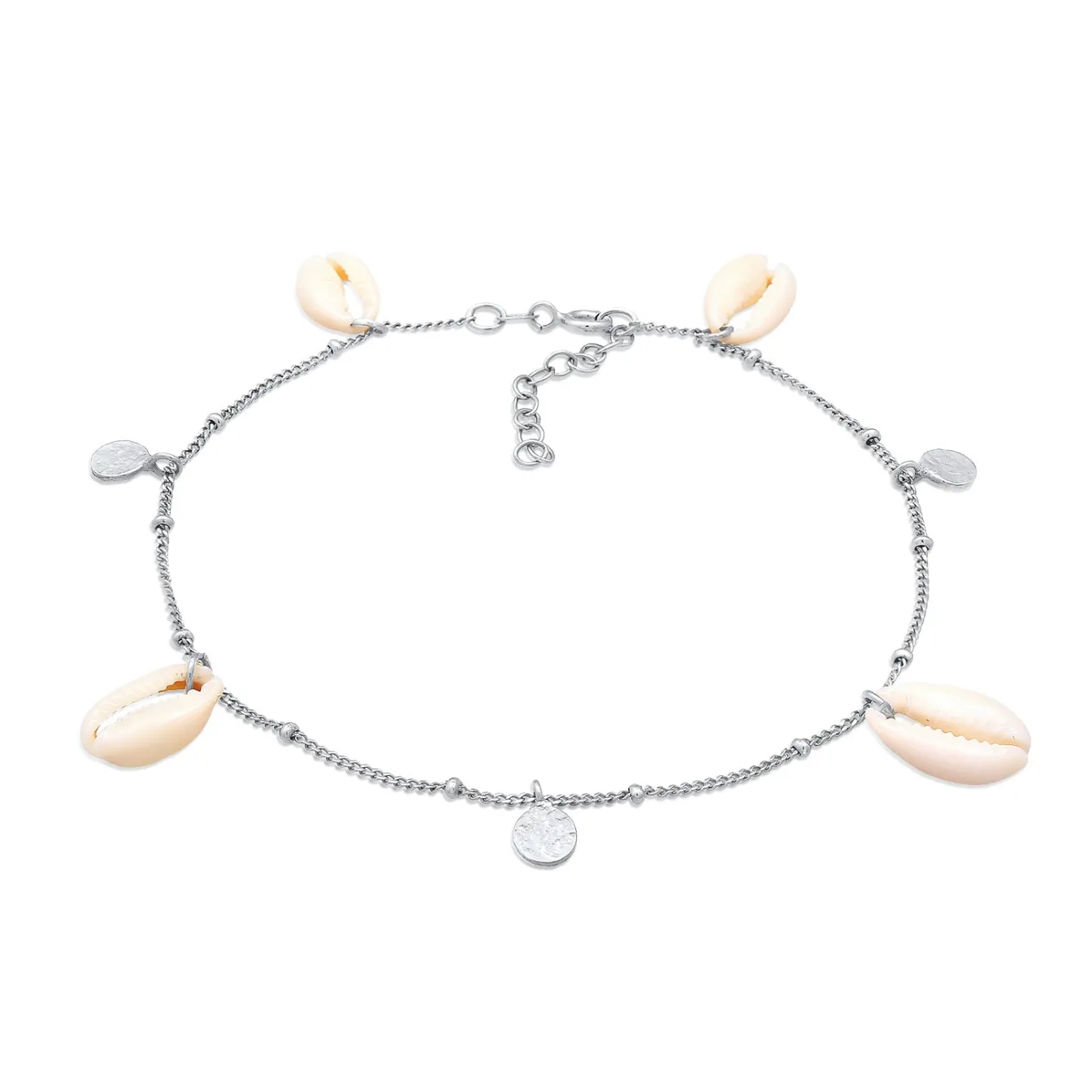 Elli "Fußkettchen Plättchen | Kauri Muschel< Fußschmuck|Silber