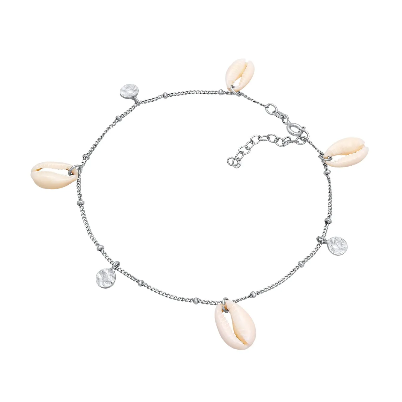 Elli "Fußkettchen Plättchen | Kauri Muschel< Fußschmuck|Silber