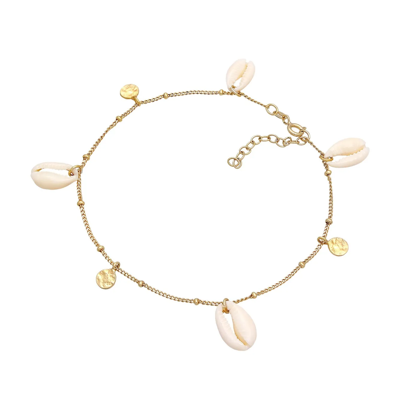 Elli "Fußkettchen Plättchen | Kauri Muschel< Fußschmuck|Silber