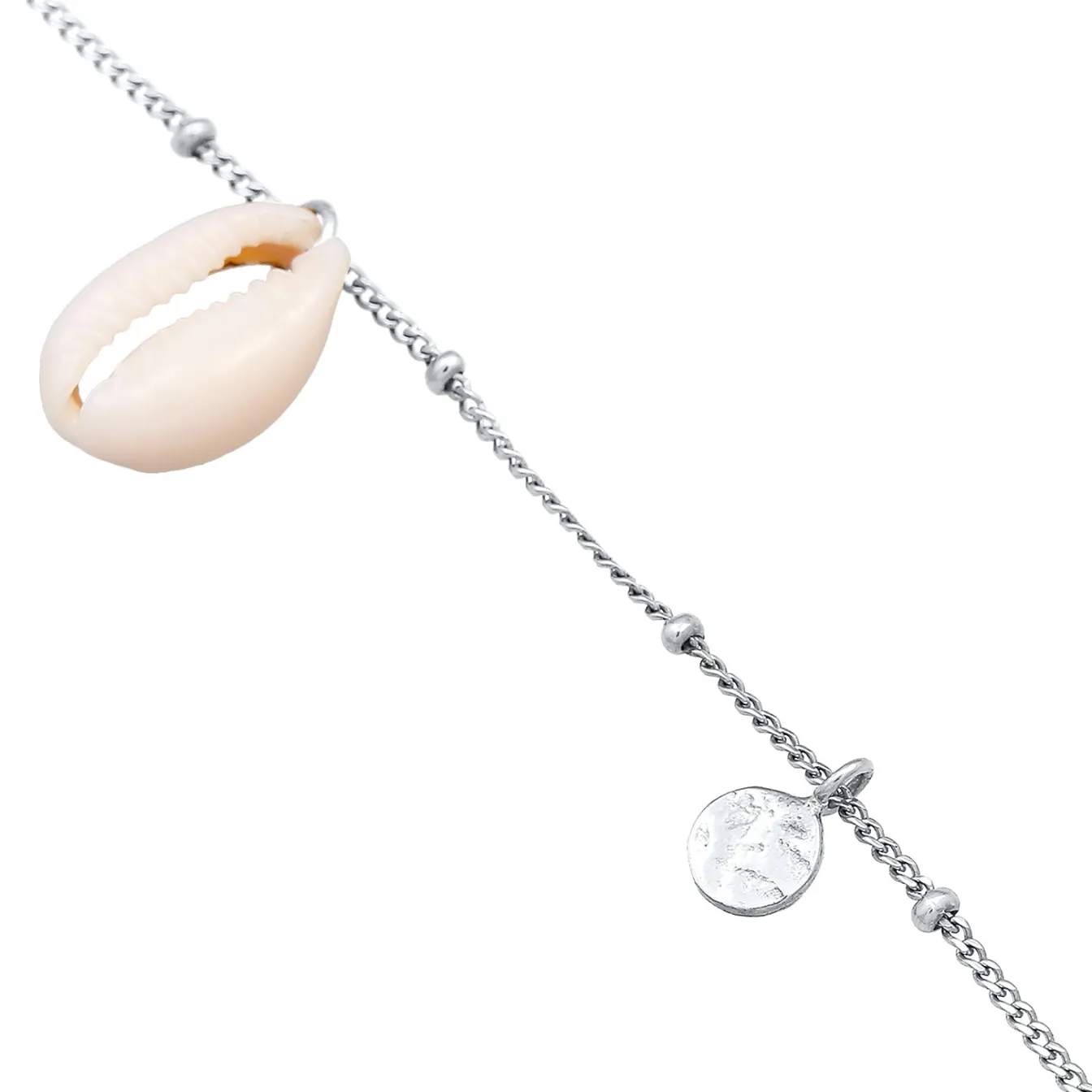 Elli "Fußkettchen Plättchen | Kauri Muschel< Fußschmuck|Silber