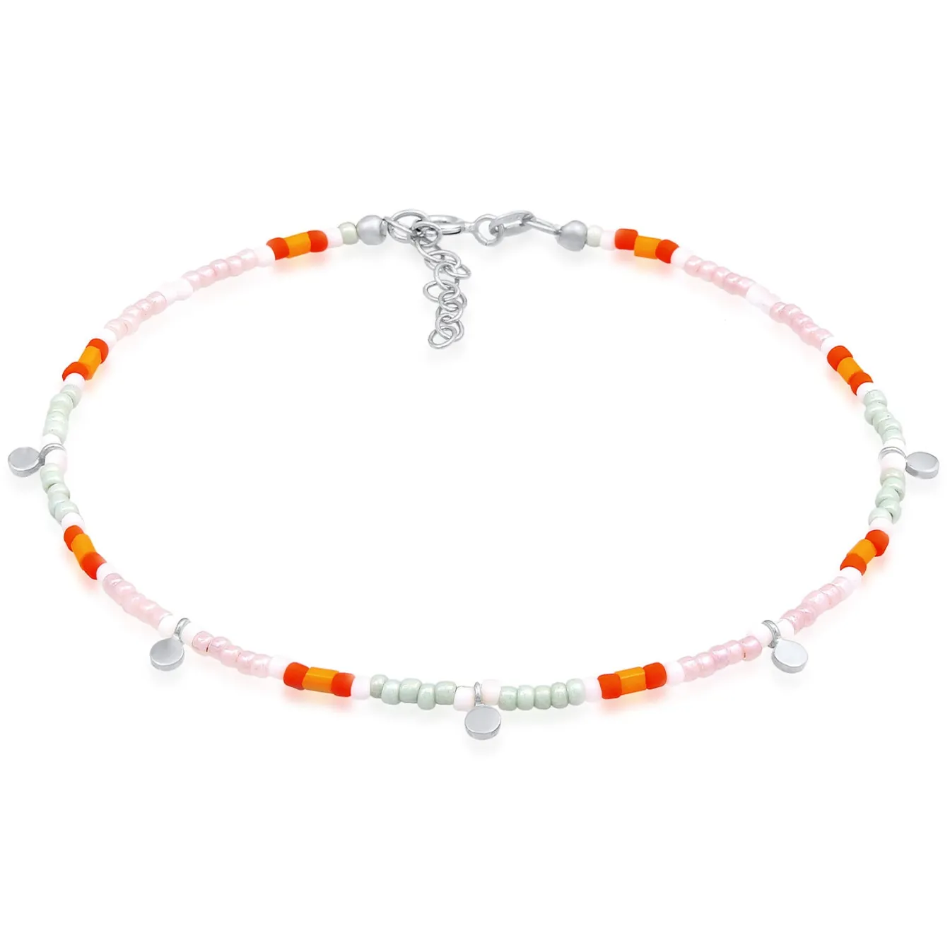 Elli "Fußkettchen Plättchen Beads< Fußschmuck|Silber