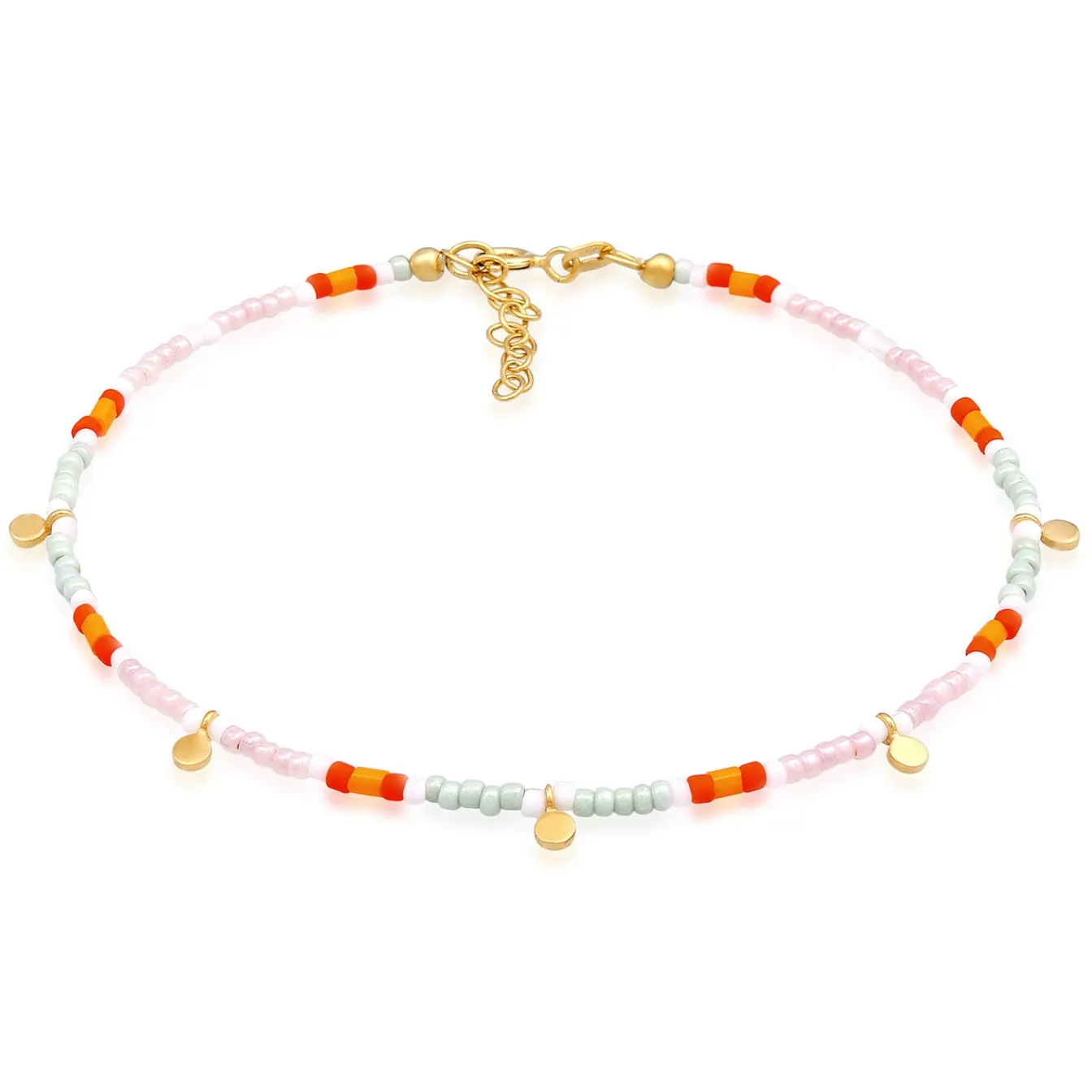 Elli "Fußkettchen Plättchen Beads< Fußschmuck|Silber