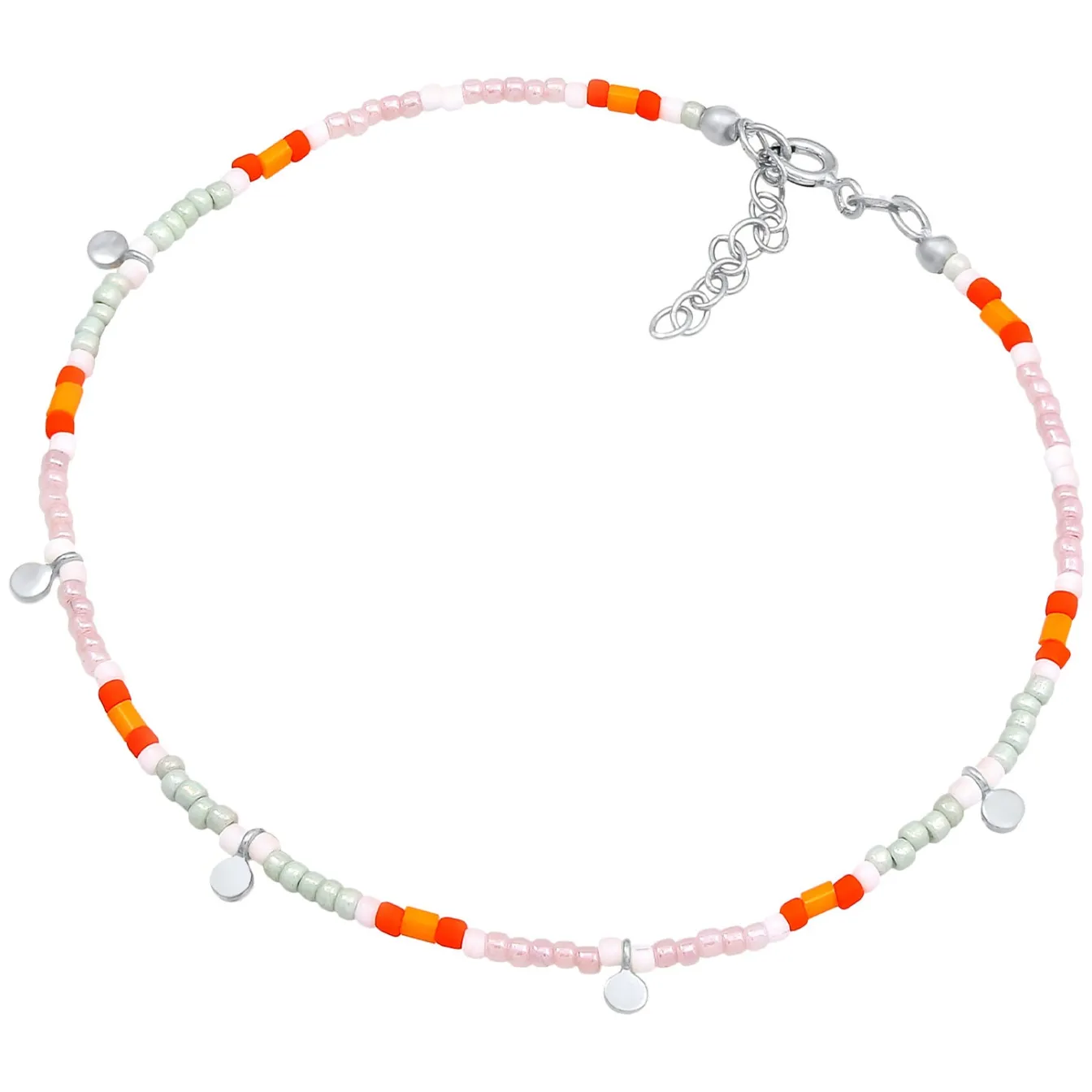 Elli "Fußkettchen Plättchen Beads< Fußschmuck|Silber