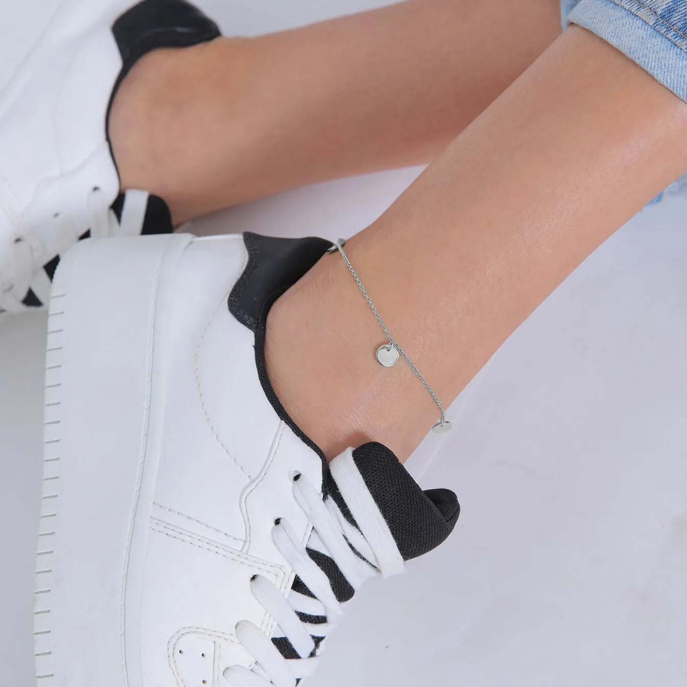 Elli "Fußkettchen Plättchen Geo< Fußschmuck|Silber