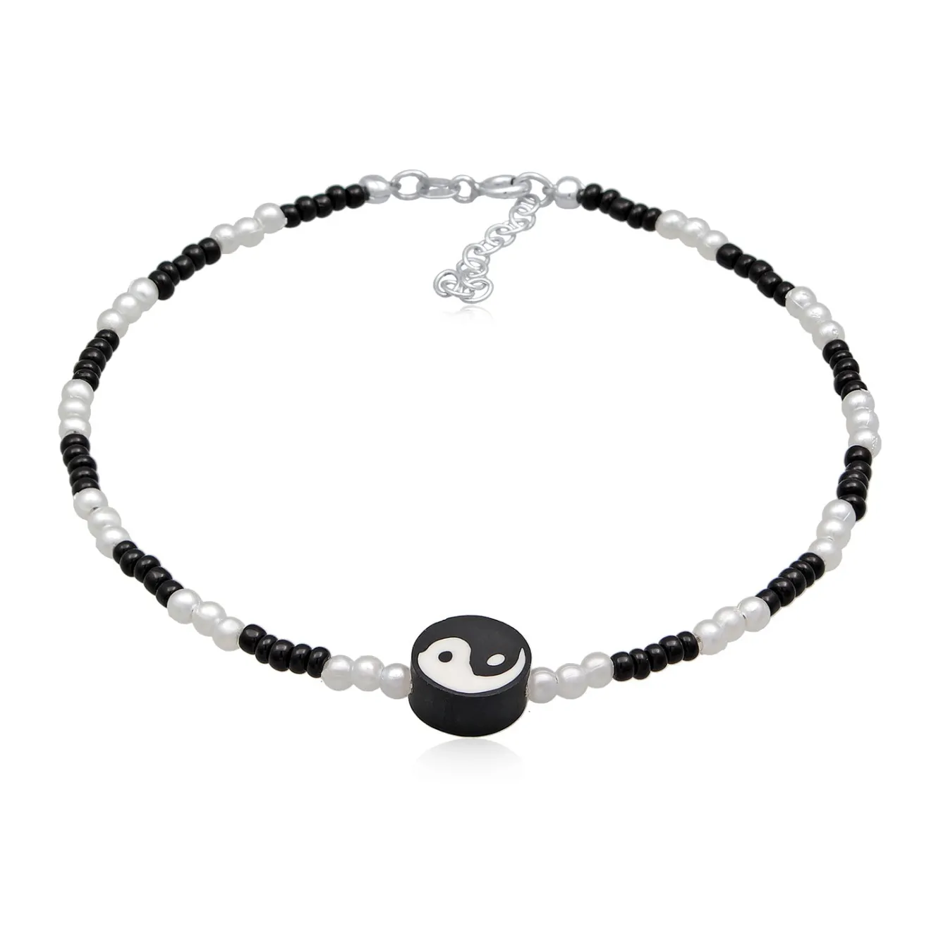 Elli "Fußkettchen Ying Yang | synth. Perlen< Symbol-schmuck|Perlen