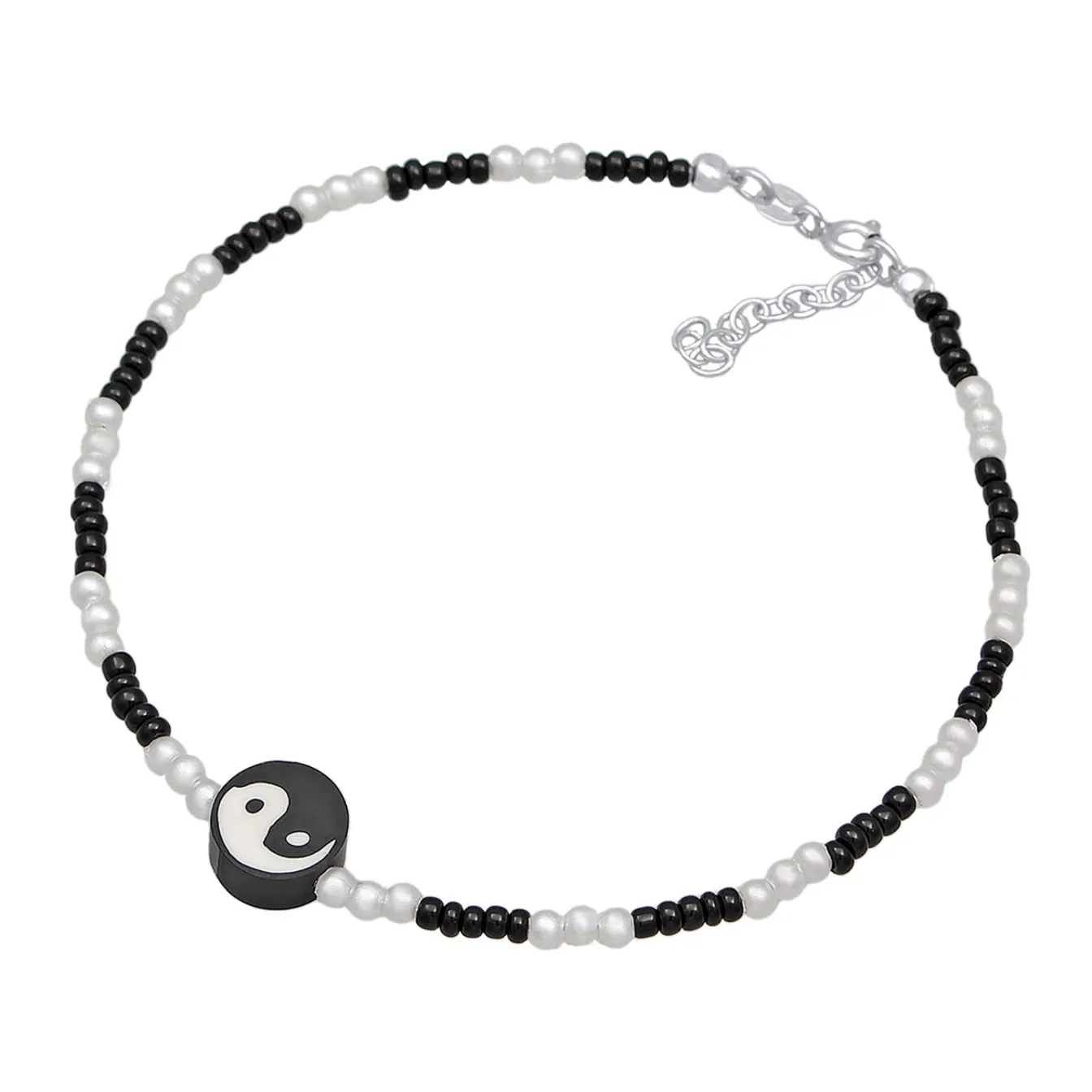 Elli "Fußkettchen Ying Yang | synth. Perlen< Symbol-schmuck|Perlen
