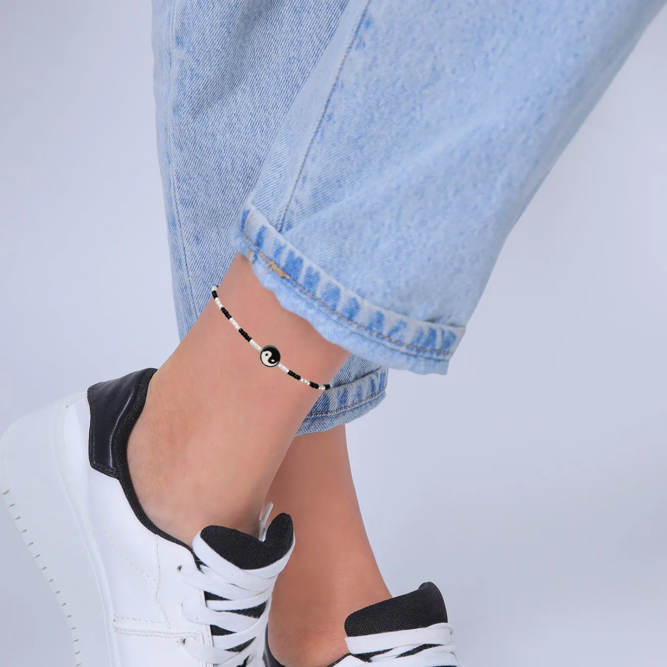 Elli "Fußkettchen Ying Yang | synth. Perlen< Symbol-schmuck|Perlen