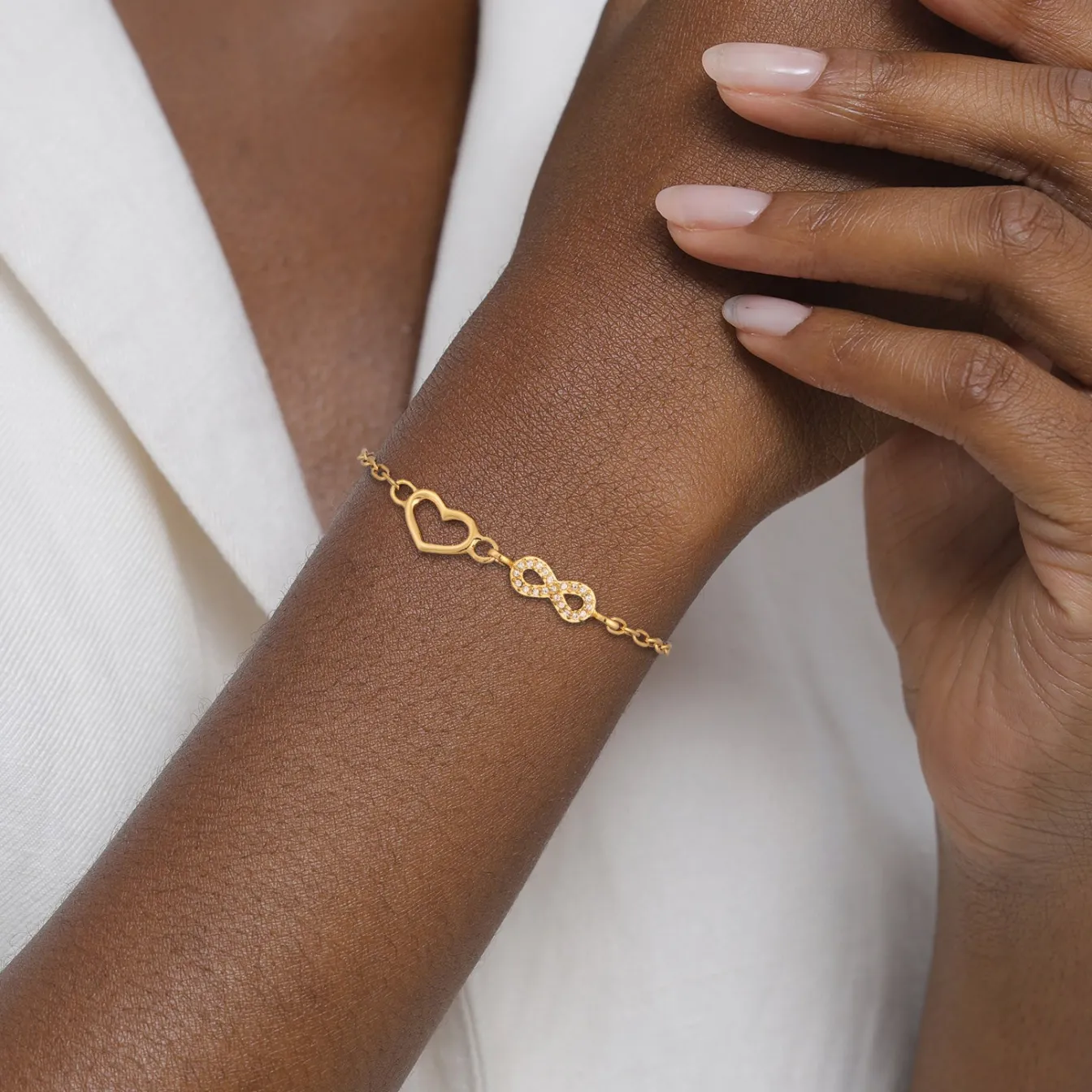 Elli "Glieder-Armband Herz Infinity | Glas Kristalle (Weiß)< Vergoldet|Symbol-schmuck
