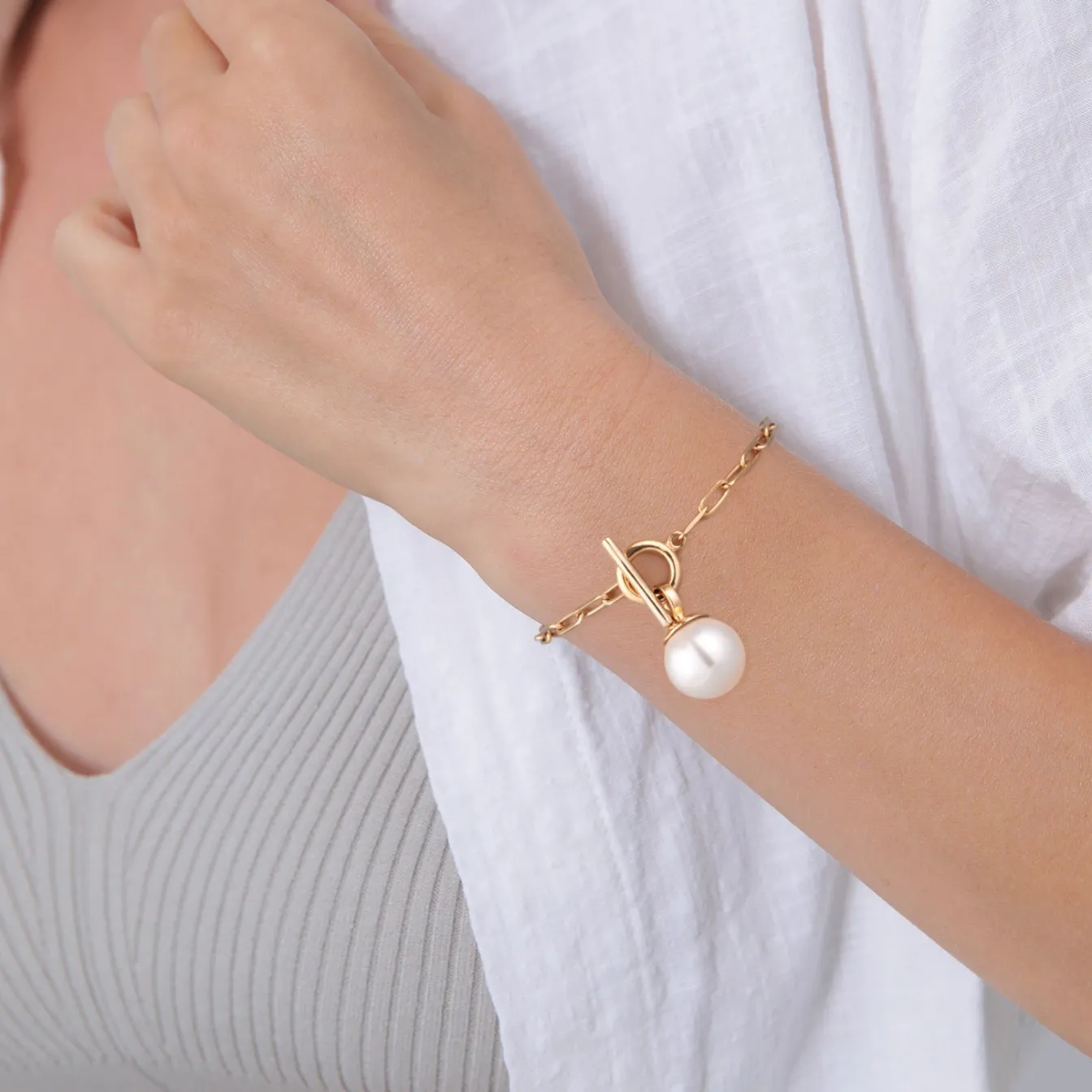 Elli "Glieder-Armband Knebelverschluss | synth. Perle< Perlen|Armbänder