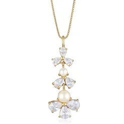 Elli "Halskette Blumen | Zirkonia (Weiß) & Süßwasserperlen< Vergoldet|Symbol-schmuck