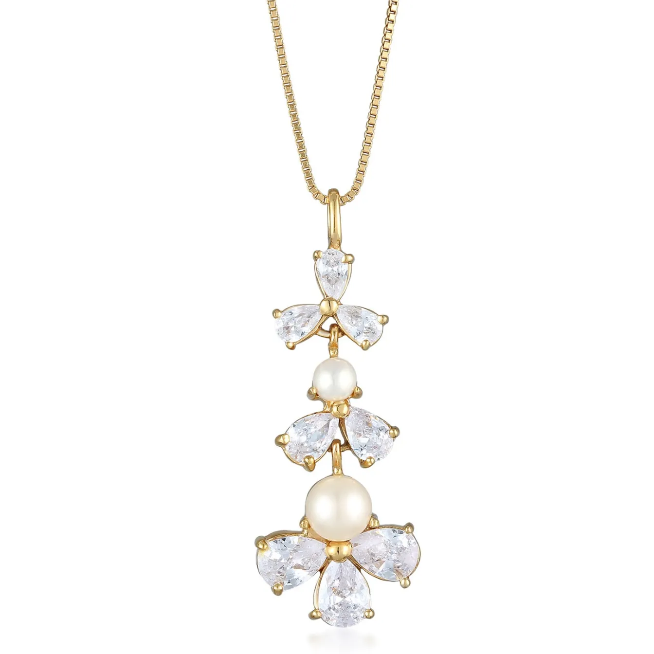 Elli "Halskette Blumen | Zirkonia (Weiß) & Süßwasserperlen< Vergoldet|Symbol-schmuck
