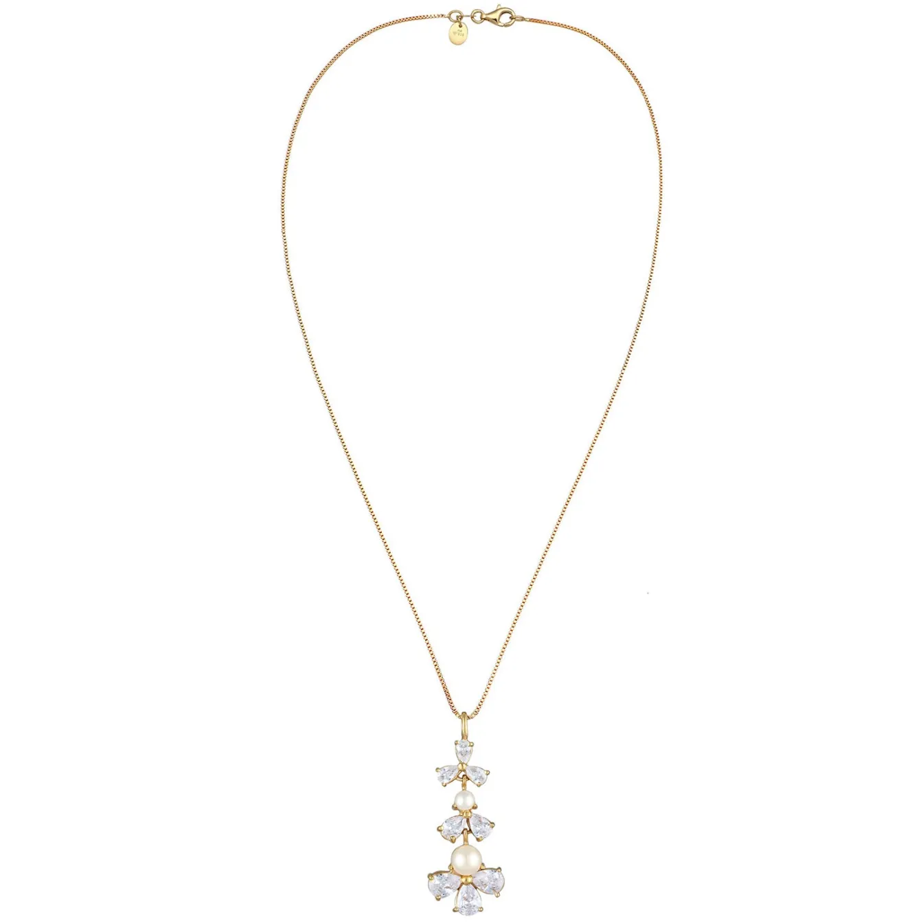 Elli "Halskette Blumen | Zirkonia (Weiß) & Süßwasserperlen< Vergoldet|Symbol-schmuck