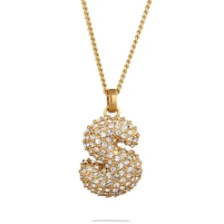 Elli "Halskette Bubble Buchstabe S | Kristalle (Weiß)< Vergoldet|Personalisierter Schmuck