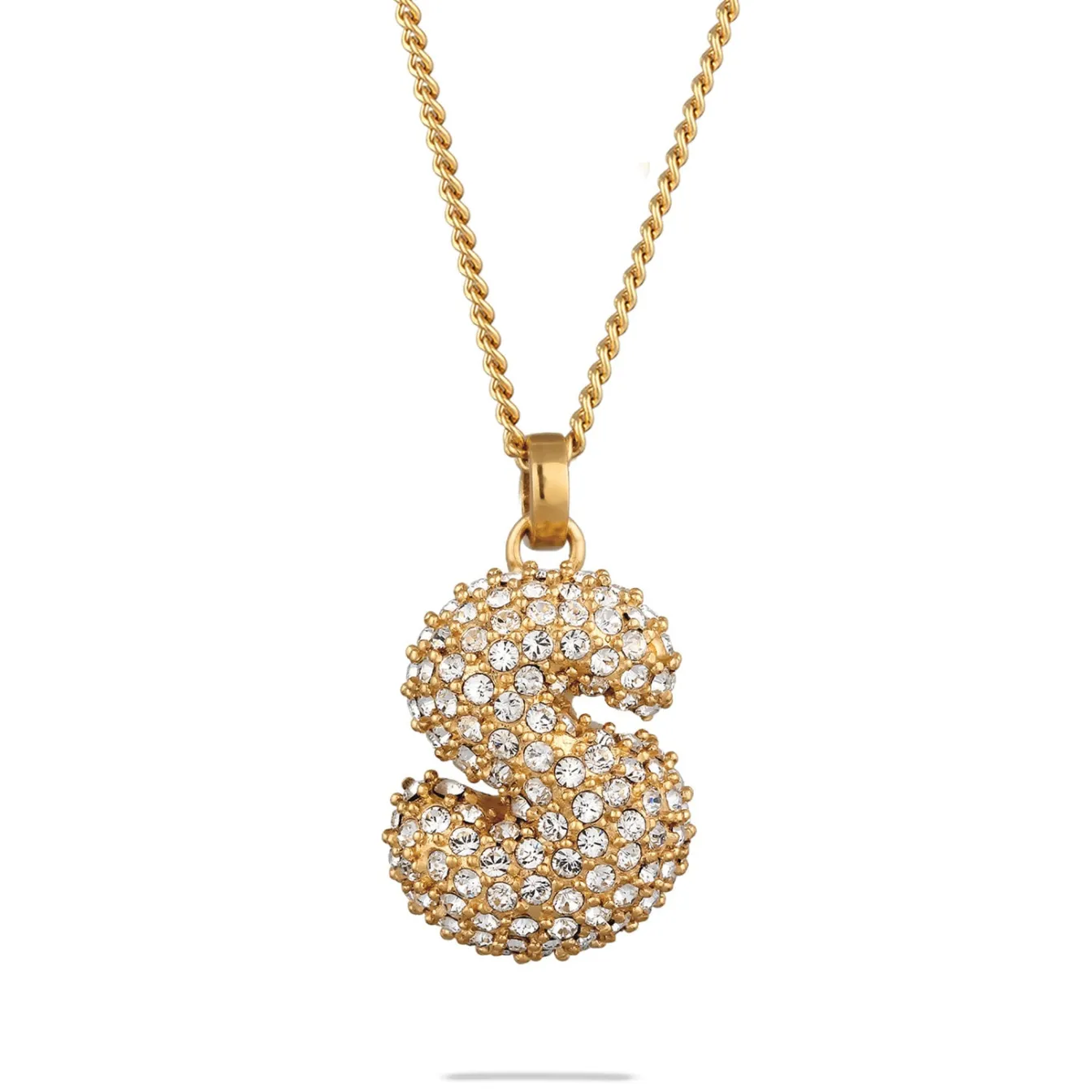 Elli "Halskette Bubble Buchstabe S | Kristalle (Weiß)< Vergoldet|Personalisierter Schmuck