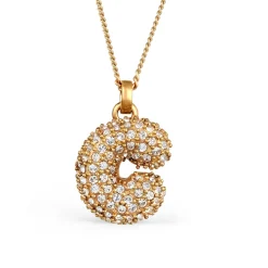 Elli "Halskette Bubble Buchstabe C | Glas Kristalle (Weiß)< Vergoldet|Personalisierter Schmuck