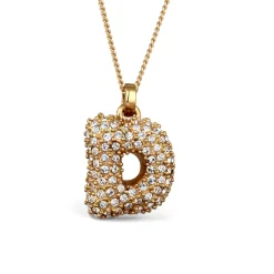 Elli "Halskette Bubble Buchstabe D | Kristalle (Weiß)< Vergoldet|Personalisierter Schmuck
