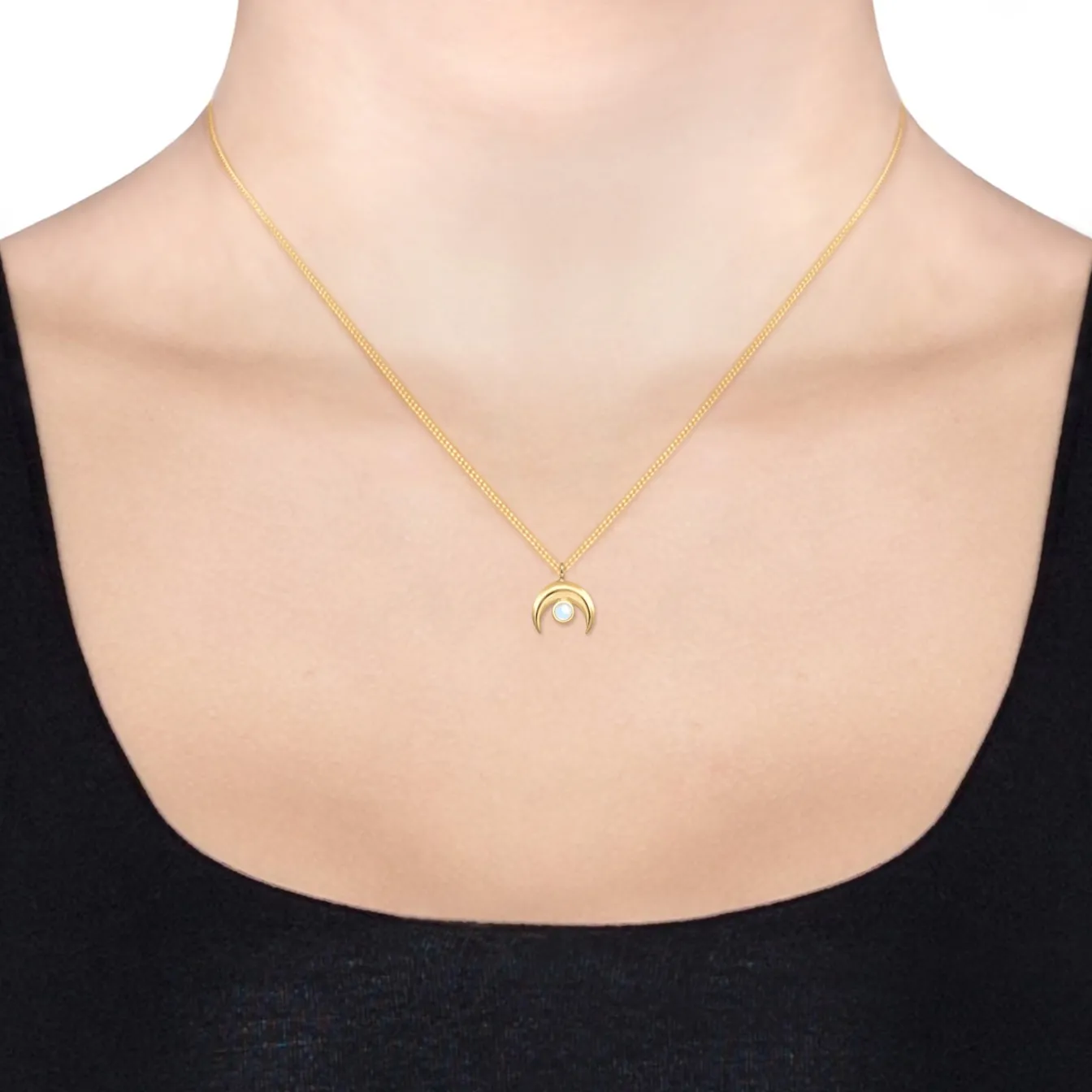 Elli "Halskette Halbmond | Mondstein (Weiß)< Symbol-schmuck|Halsketten