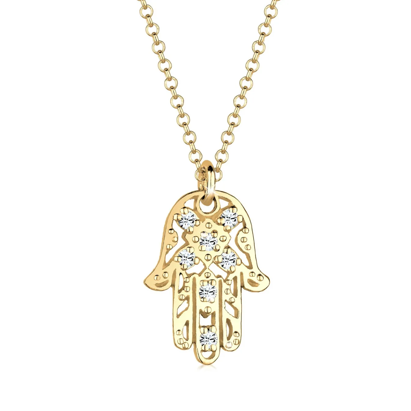 Elli "Halskette Hamsa Hand | Kristall (Weiß)< Symbol-schmuck|Halsketten